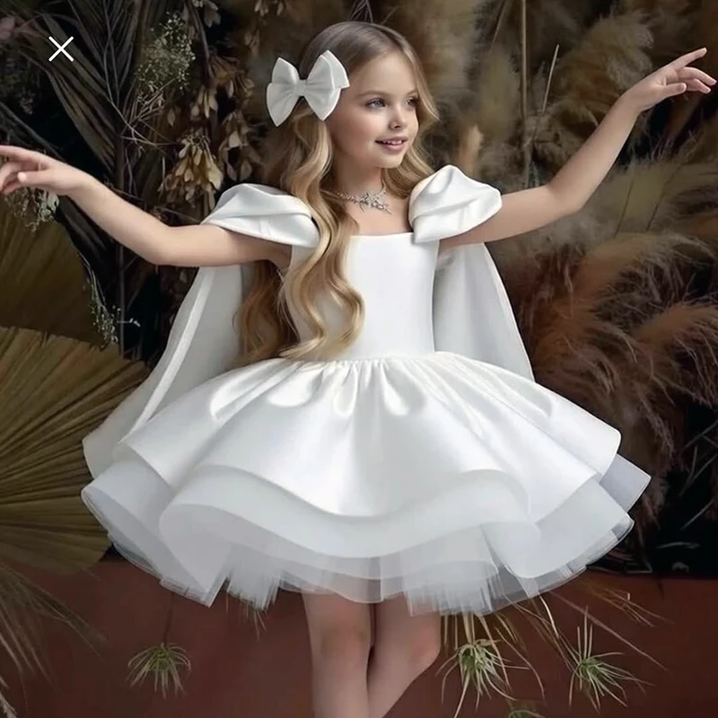 Фото Белое платье Eightree A.Girls' с открытыми плечами и бантом, модное, элитное, для выступлений на фортепиано, для маленьких ведущих, для вечеринок, для принцесс, на заказ №4