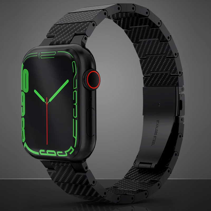 

Ремешок из углеродного волокна для Apple Watch Band, легкий звеньевой браслет для iWatch Series 5 4 3 6 SE 7, 45 мм 44 мм 42 мм 41 мм 40 мм 38 мм