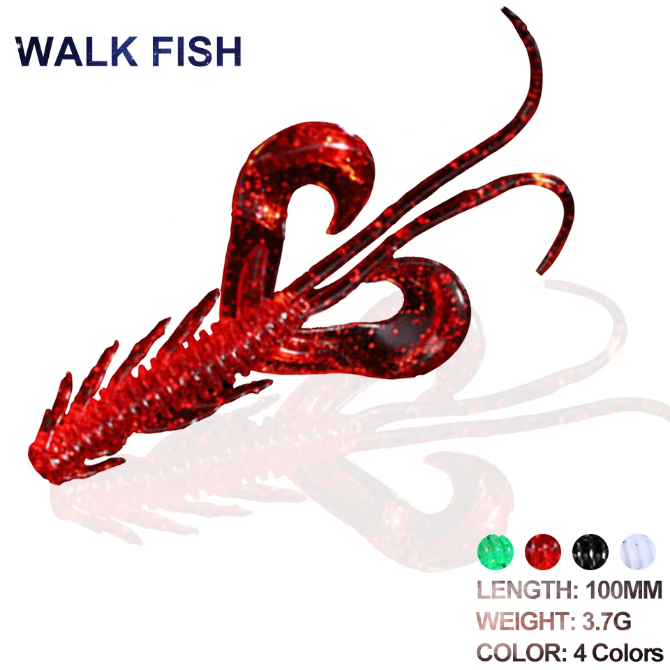 

WALK FISH 10 шт./лот, мягкие приманки, бионические раки, 100 мм/3,7 г, воблер, свимбейт, искусственная силикагелевая снасть для ловли креветок, щуки, ка...