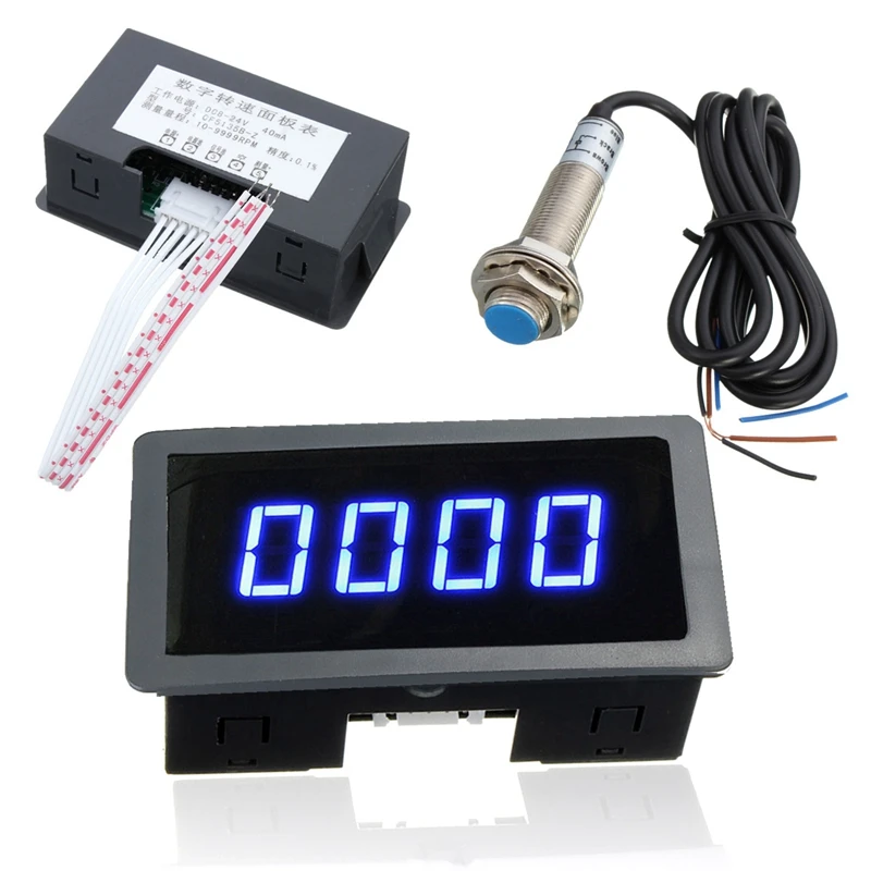 

1Pc 4 Digital LED Blue Green Tachometer Gauge RPM Speed Meter+Hall Proximity Switch Sensor NPN 12V Accessories Tachomete Sets