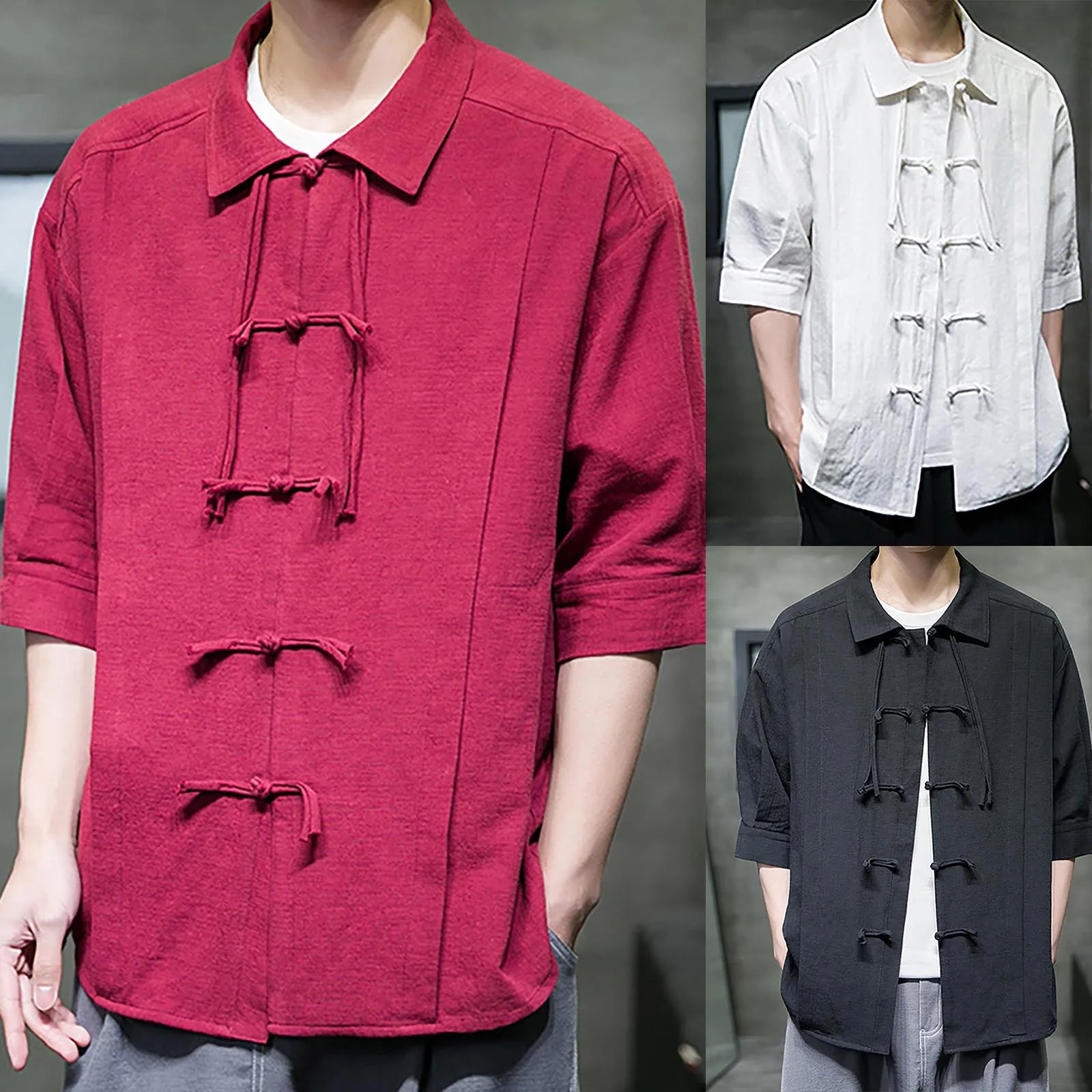 

Рубашка мужская с коротким рукавом, модная повседневная тенниска с отложным воротником, большие размеры, однотонная, в античном стиле, весн...