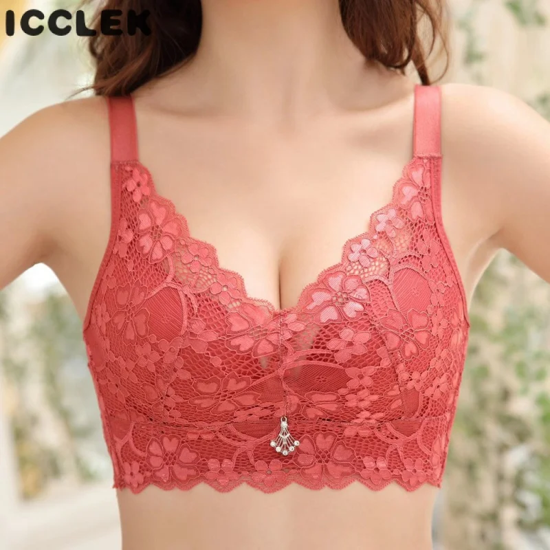

ICCLEK Women Lace Steel Ring Bra Push Up Seamless Underwear Bra
