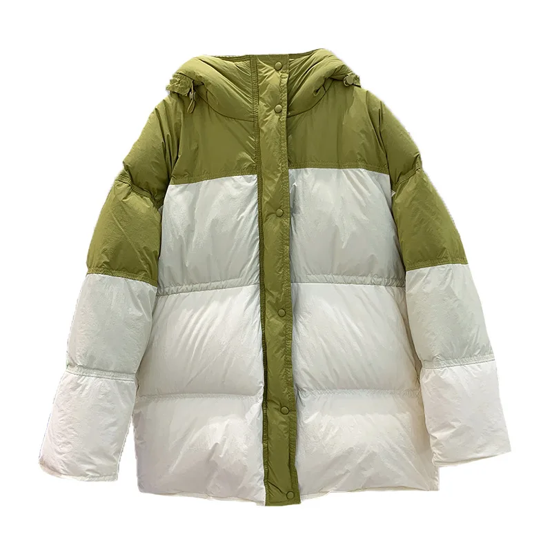 Piece of Colour Down Jacket Women's Winter New Hooded Cotton Jacket White Duck Down Loose Waist Loose Warm Thickened Jacket