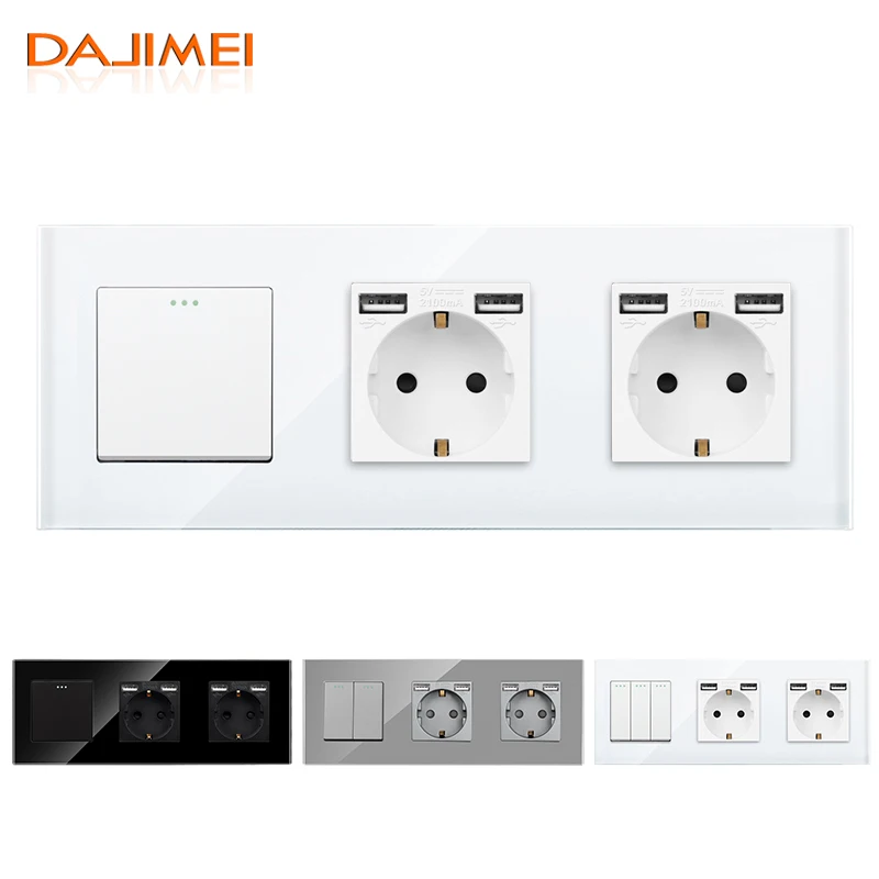 

Кнопочные переключатели DAJIMEI и двойные USB-розетки, стандарт EU RU, электрическая двойная USB-розетка с 1/2/3 клавишами, 1/2-канальные переключатели ...