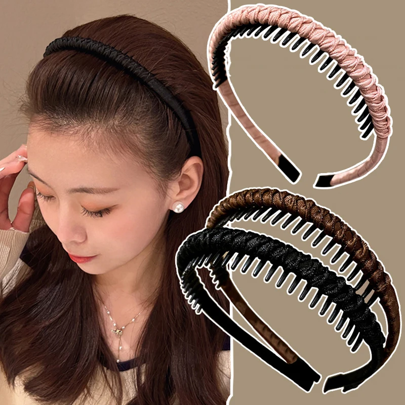 

Fashion Headwear Hair Accessories With Teeth Comb DIY Cloth Wrap Toothed Hair Hoop Solid Color 1PC Anti-slip