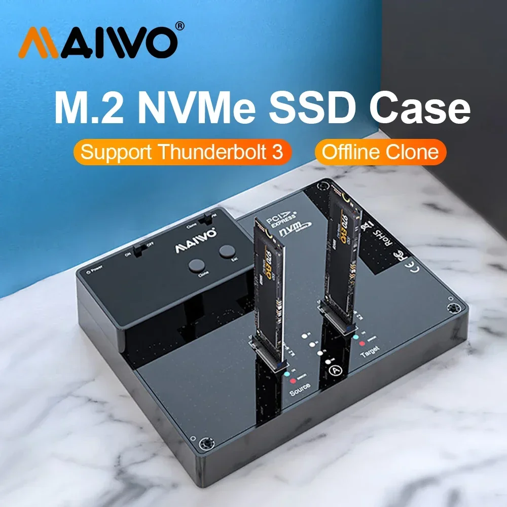 Фото Внешний корпус MAIWO Dual Bay для M.2 NVMe SSD с функцией автономного клонирования, 10 Гбит/с USB 3.1 Gen2, внешний бокс для M2 NVMe, копирование данных, внешний корпус для жесткого диска. №1