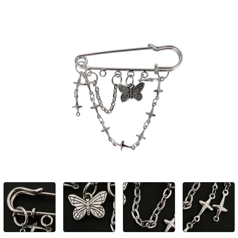 

1Pc Stylish Breastpin Cross Chain Butterflies Brooch Clothing Jewelry Accessory