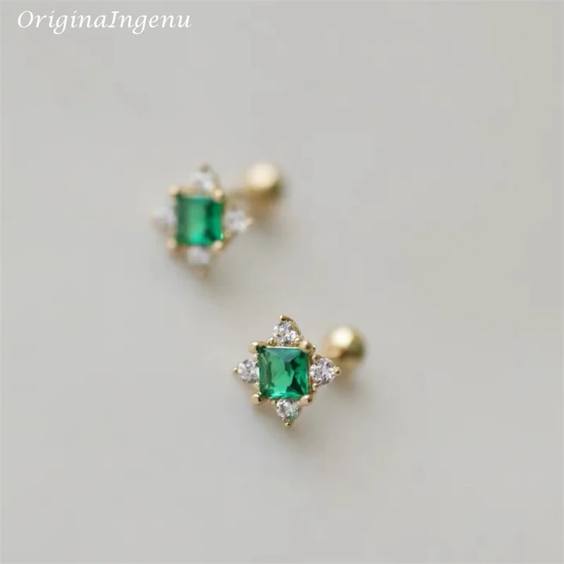 Однотонные серьги из Изумрудного золота 9 карат изящные циркониевые 9K украшения