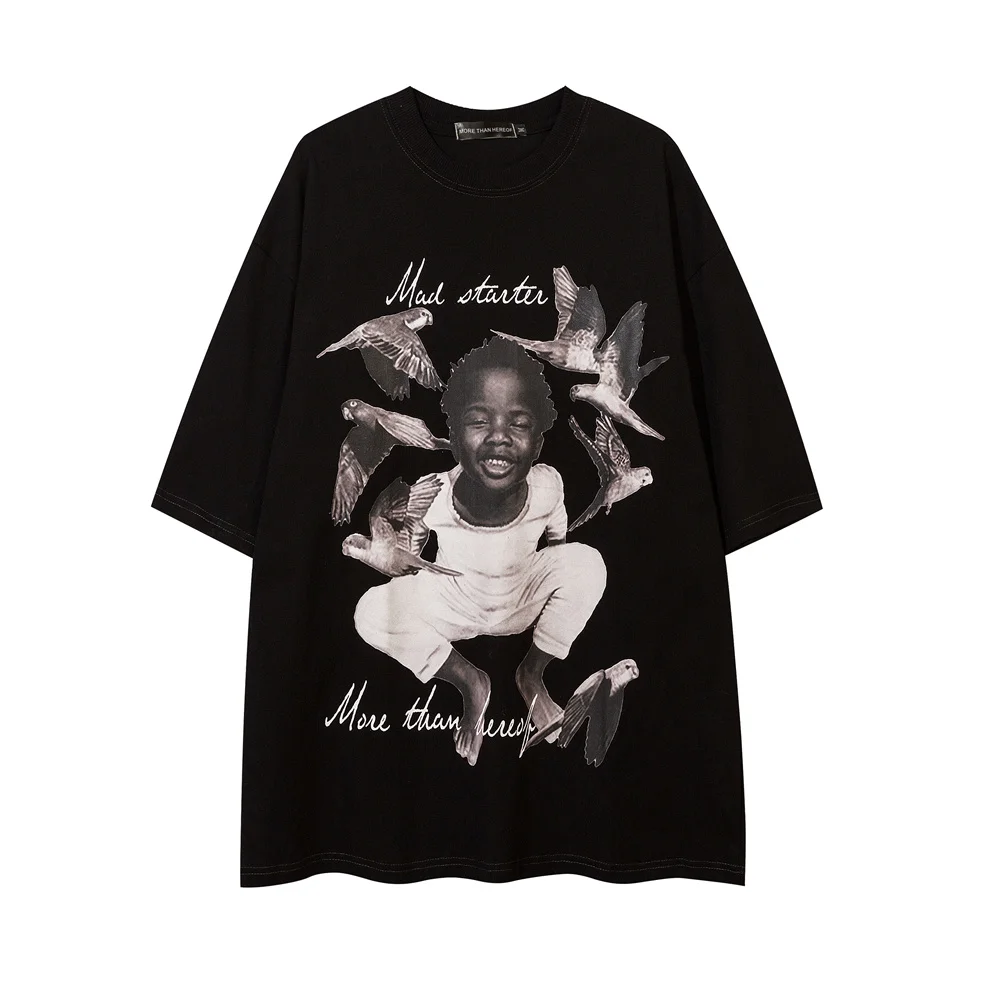 

Men Oversize T Shirt Hip Hop Children Graphic Print T-Shirt Cotton Harajuku Streetwear Tee Casual Loose Short Sleeve Top Summer