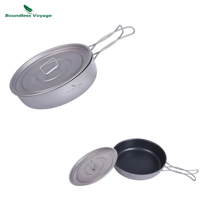 

Boundless Voyage Titanium Frying Pan Outdoor Camping Non-Stick Wok Pan Skillet Egg Pancake Lightweight Griddle Tableware Ti2066C