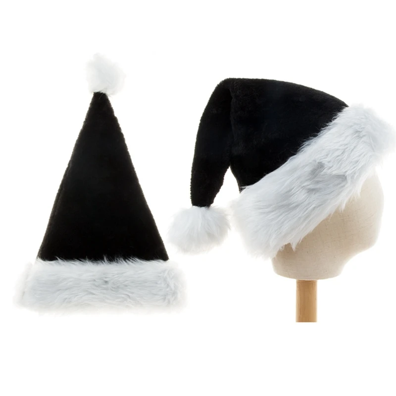 

Black Plush Hat White Fur Adult Christmas Hat Party High Quality Fur Xmas Cap Children Adult Plush Home Party Decoration