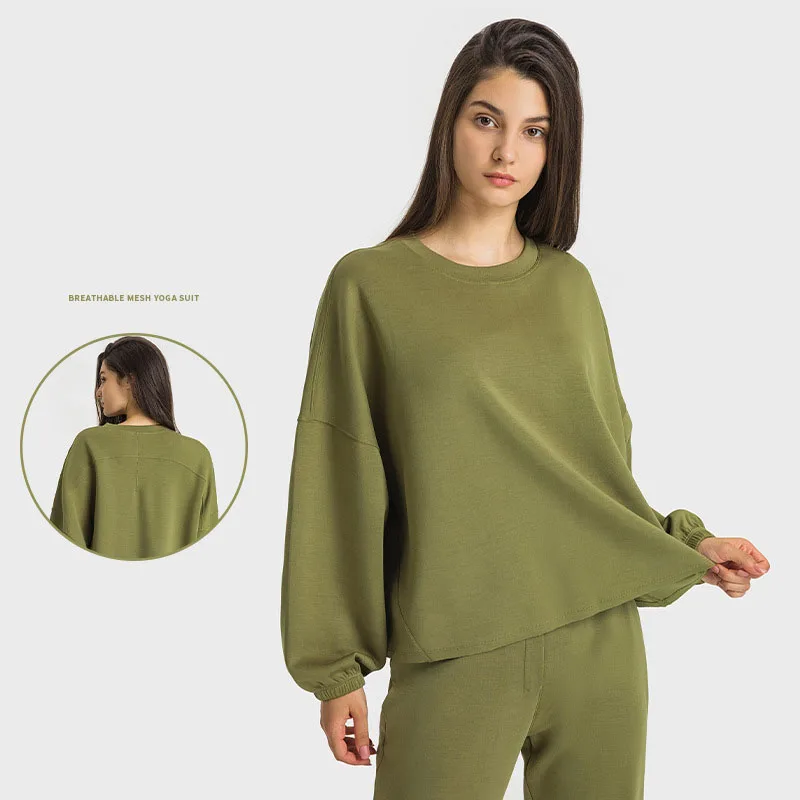 

With Logo Women Fitness Loose Fit Yoga Shirts Long Sleeve Crop Top Ladies Warm Sports Tee Gym Blouses Pullover Workout Athletic