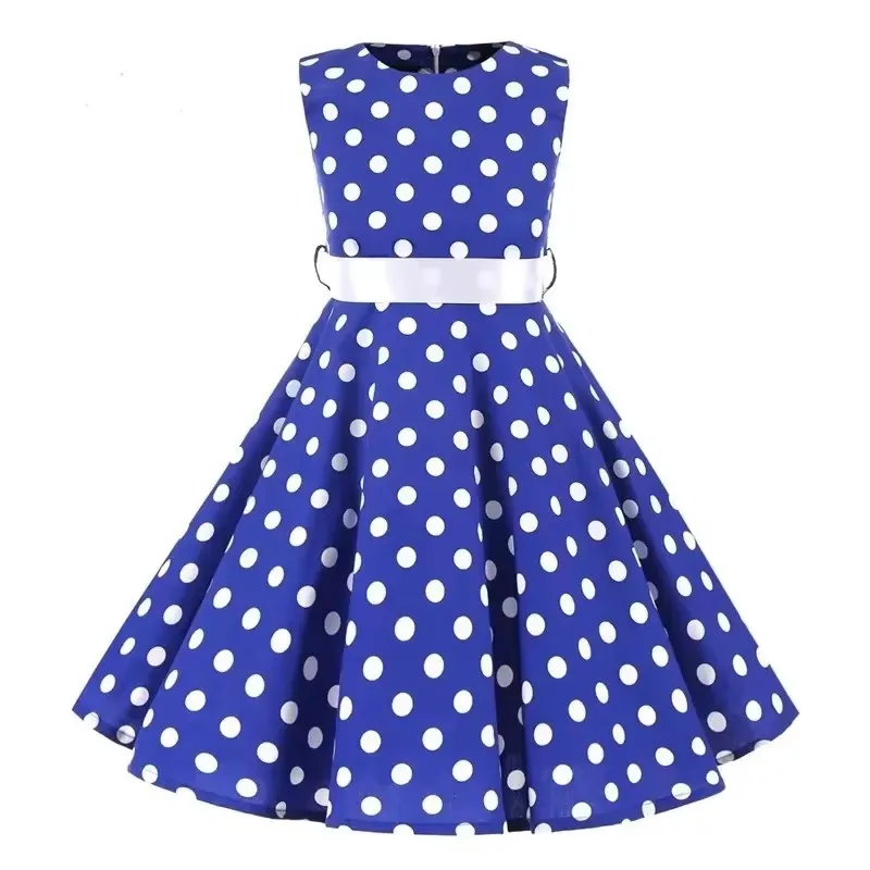 Фото Polka Dot Vintage Kids Cotton Dress Flower Floral Midi Summer Dress Baby Girl №3