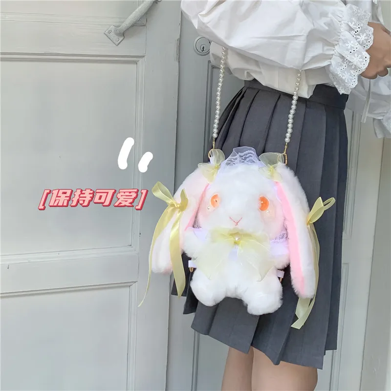 

Magic Lolita Dressing Bunny Plush Toy Stuffed Unique Eyes Lace Rabbits Cuddly Plushies bow-knot Crossbody Backpack Bags