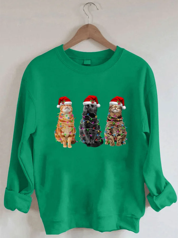

Christmas Cat Print Crew Neck Long Sleeve Sweatshirt