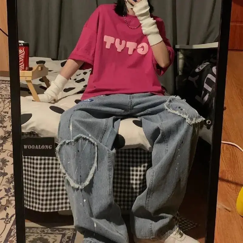 

ZCSMLL осенние оригинальные парные хип-хоп Ins брызговые чернила патч женский бойфренд широкие свободные брюки