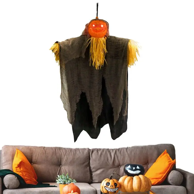 

Ghosts Halloween Decorations Glowing Horror Prop With Pumpkin Face Scarecrow Decor Realistic Floating Ghost With Adjustable Arm