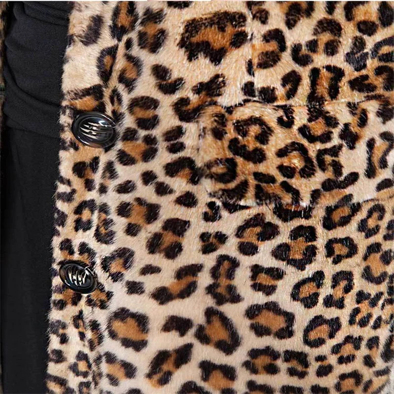 Autumn Leopard print faux mink leather jacket womens winter thicken warm fur leather coat woman loose jackets fashion 4XL