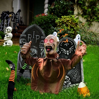 Halloween Decor Swing Ghost Voice Control Outdoor Garden Haunted House Ground Plug-in Scary Props Scary Doll Horror 1