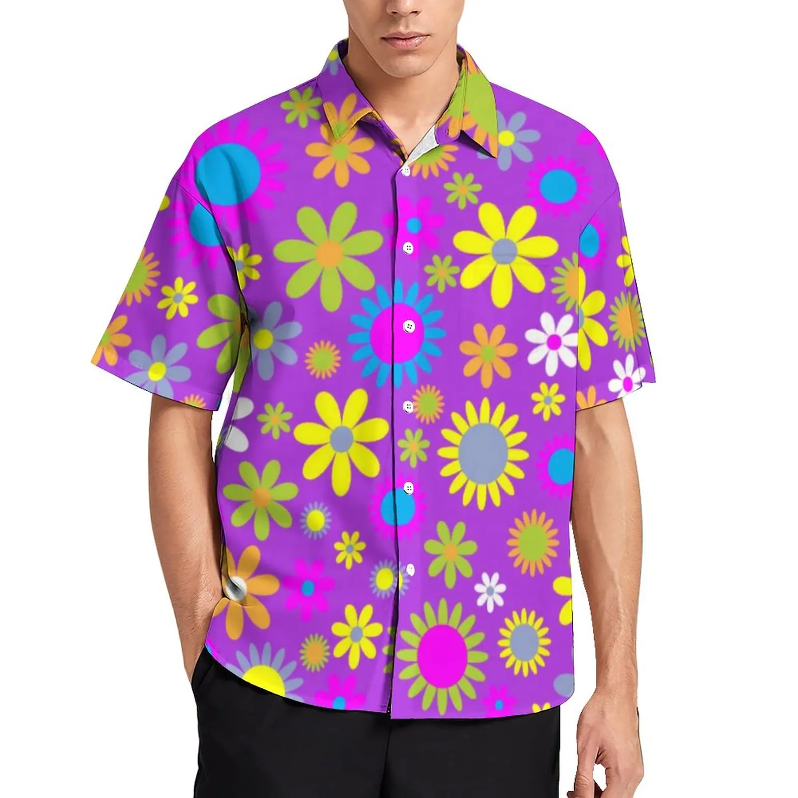 

Rsychedelic Flower Power Casual Shirts Retro 60s Print Beach Shirt Summer Novelty Blouses Man Custom Plus Size