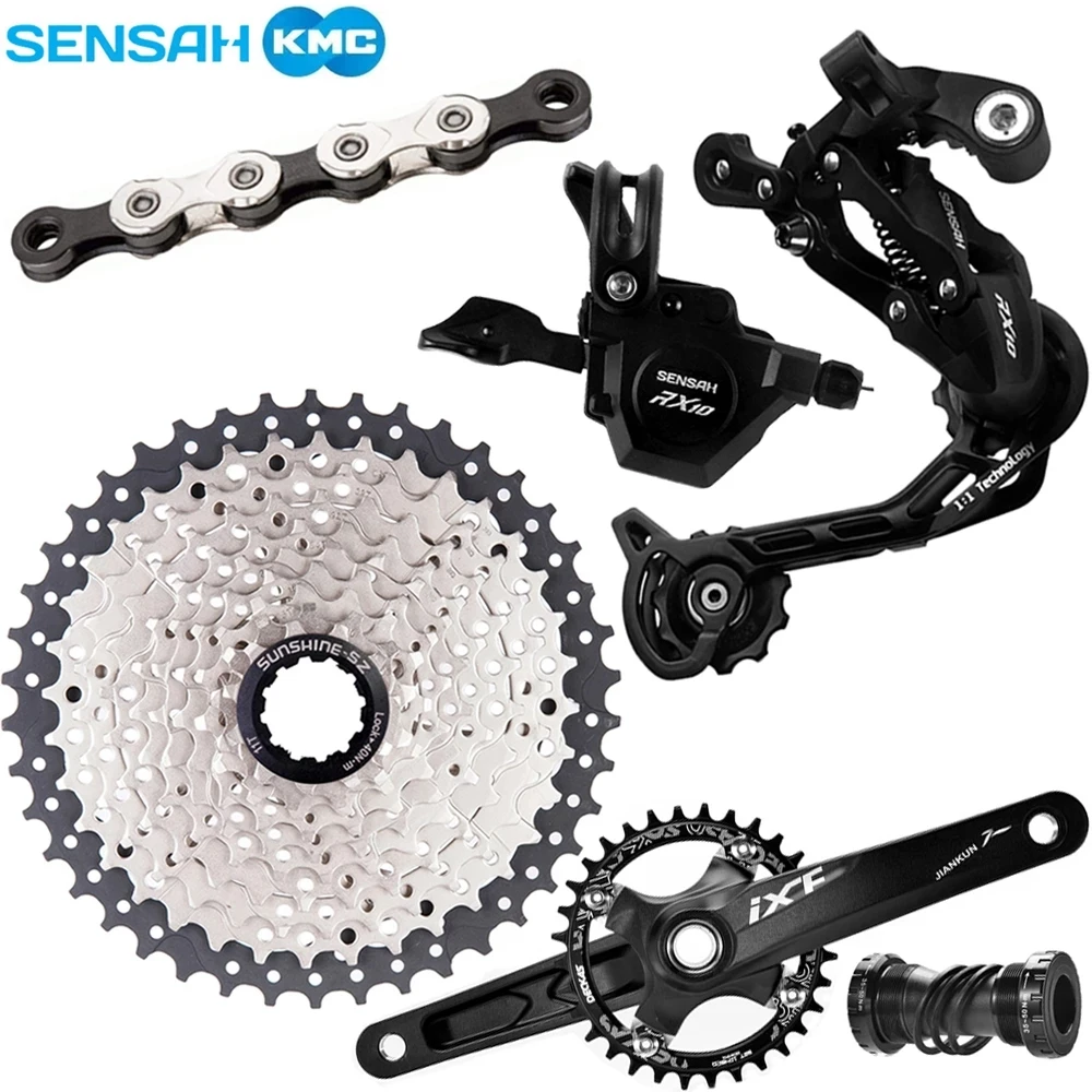 

10-скоростной переключатель передач SENSAH RX10 MTB, задний переключатель передач 1X10 и цепь KMC X10 и комплект кривошипов 170 мм и кассета 10S36T40T 42T для го...