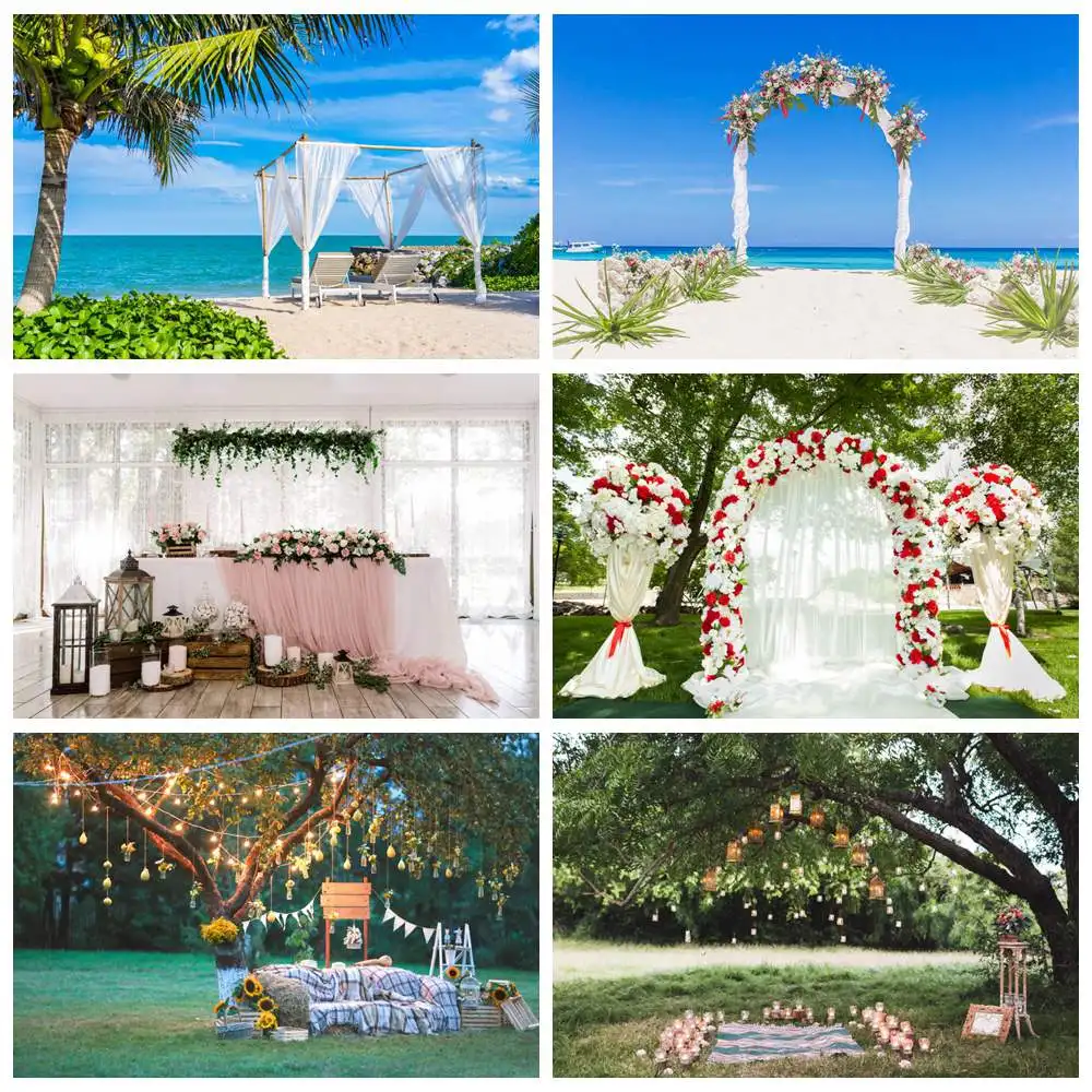 Wedding Ceremony Floral Arch Gate Photography Backdrops Custom Outdoor Bridal Party Decoration Photo Booth Photocall Backgrounds