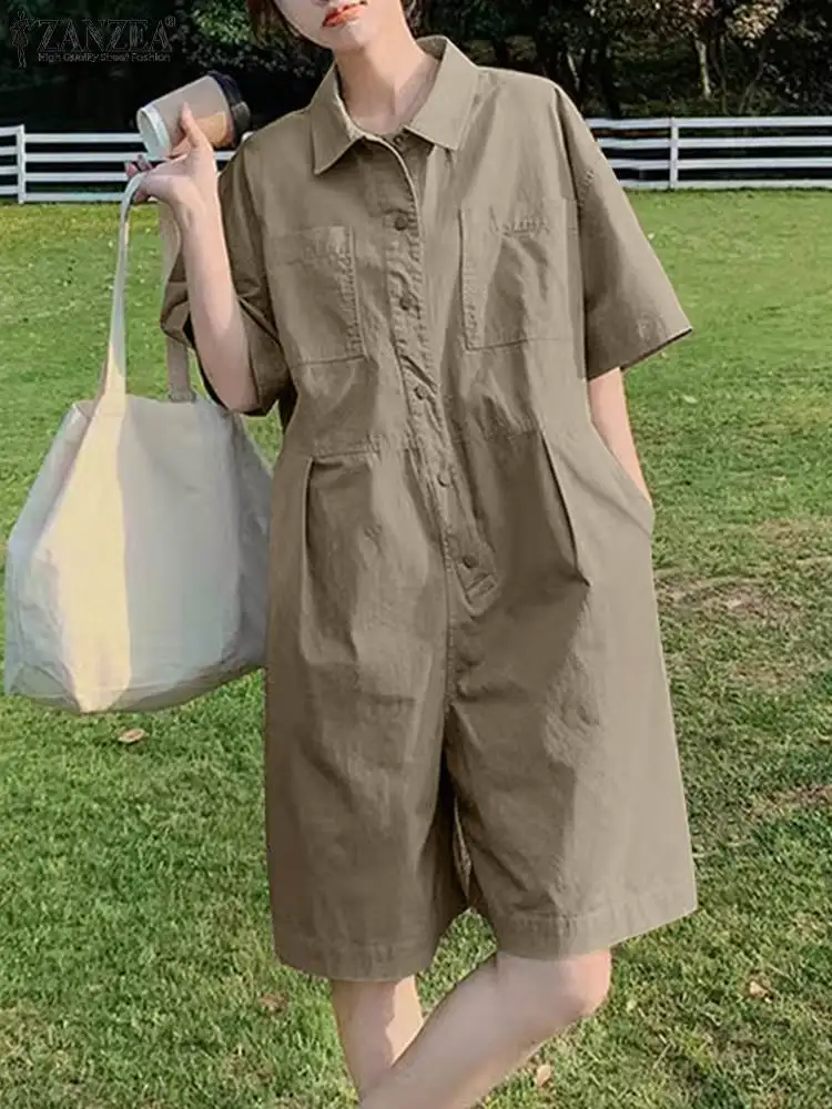 Комбинезон ZANZEA женский с отложным воротником повседневная одежда для работы