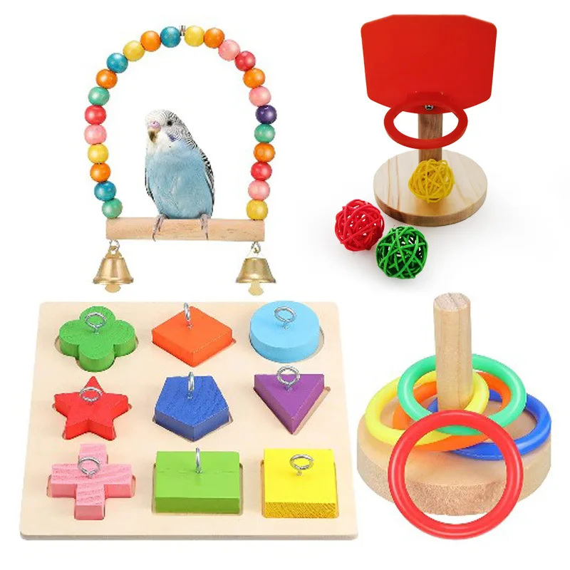 

Parrot Biting Toy Bird Toy Basketball Stand Interactive Ferrule Swing Set of Four