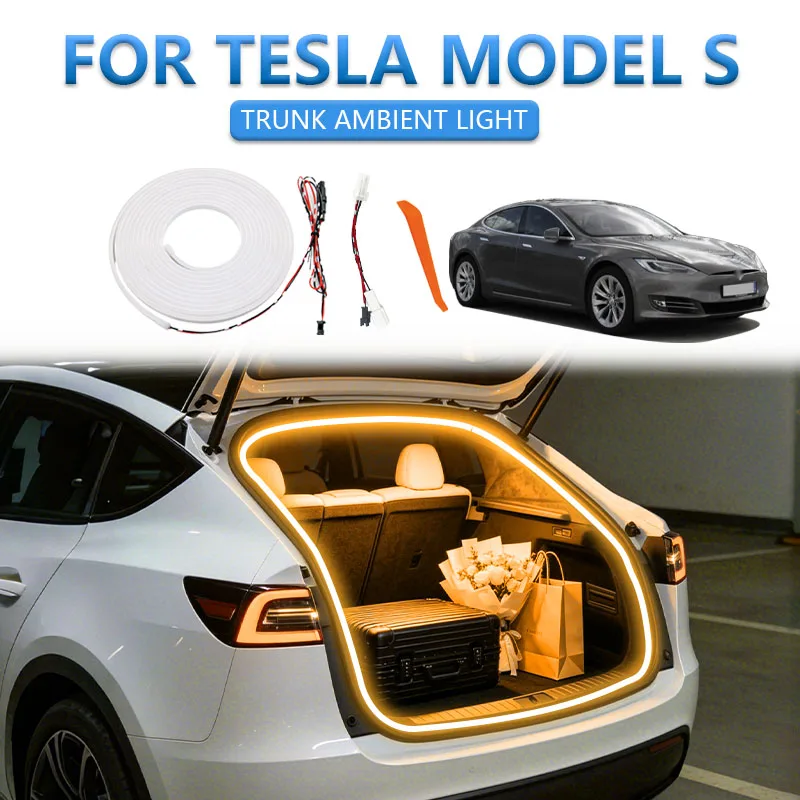 Фото Светодиодная подсветка багажника для Tesla Model S, силиконовая, желто-белая, аксессуар для модификации автомобиля №1