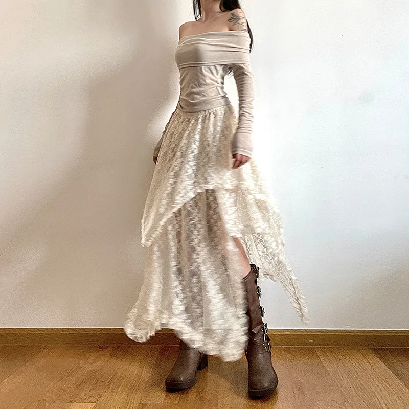 Юбки женские асимметричные летние Bohemain Y2k кружевной дизайн High Street до середины