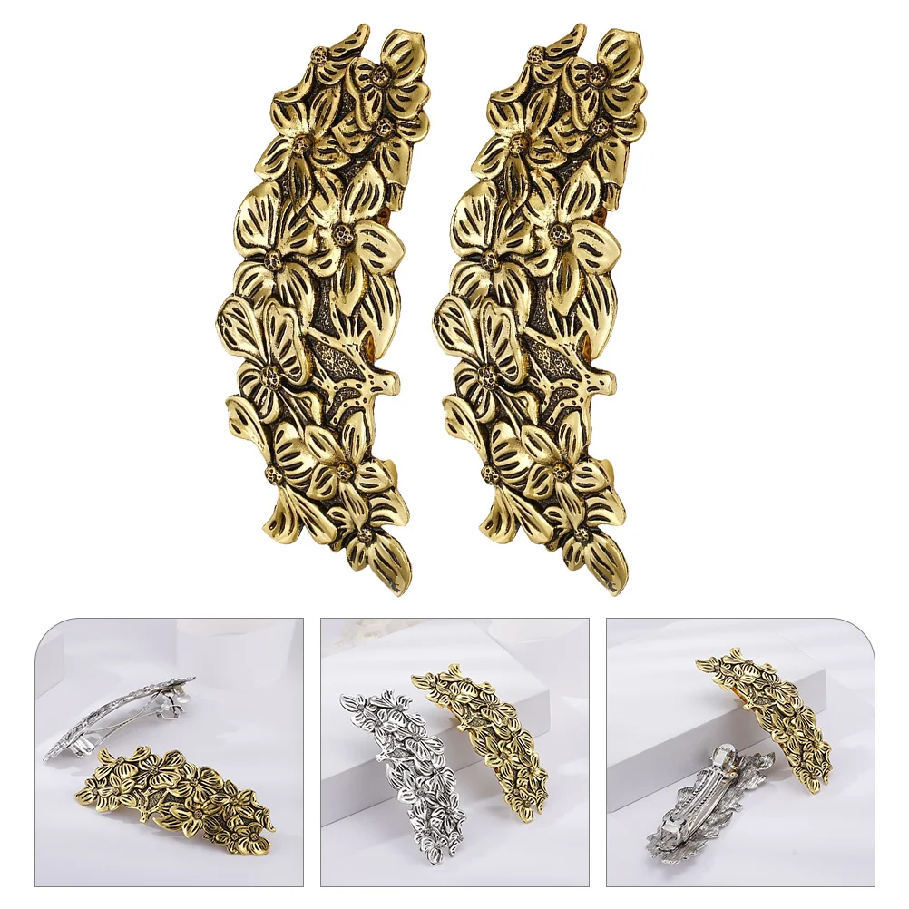 

2 Pcs Vintage Viking Barrettes Women Hairpin Shiny Clip Girls Flower Headpiece Clips Decoration Accessories Headgear
