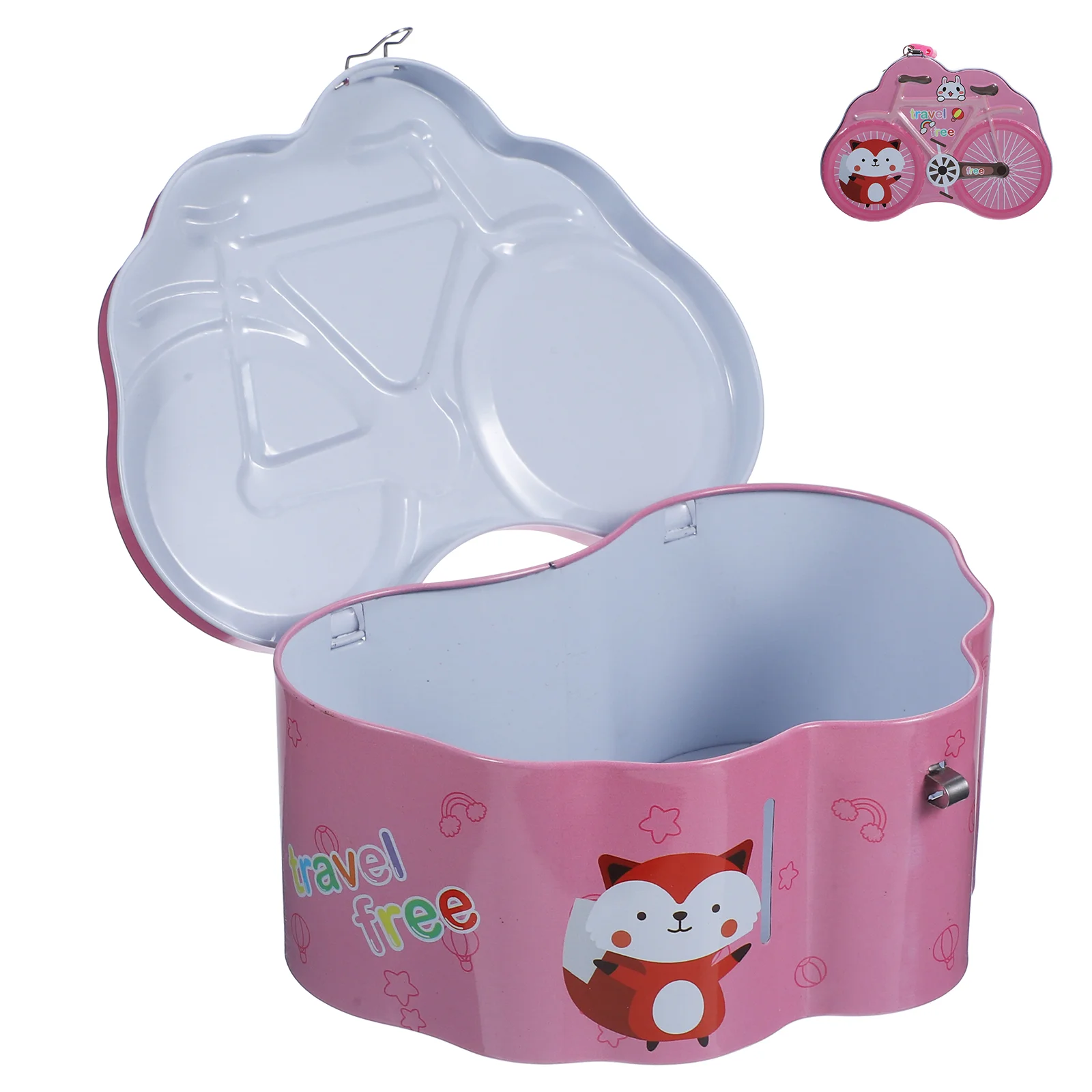 

Cute Bicycle Piggy Bank Cartoon Pattern Piggy Bank with Lock Tinplate Money Saving Pot for Kids