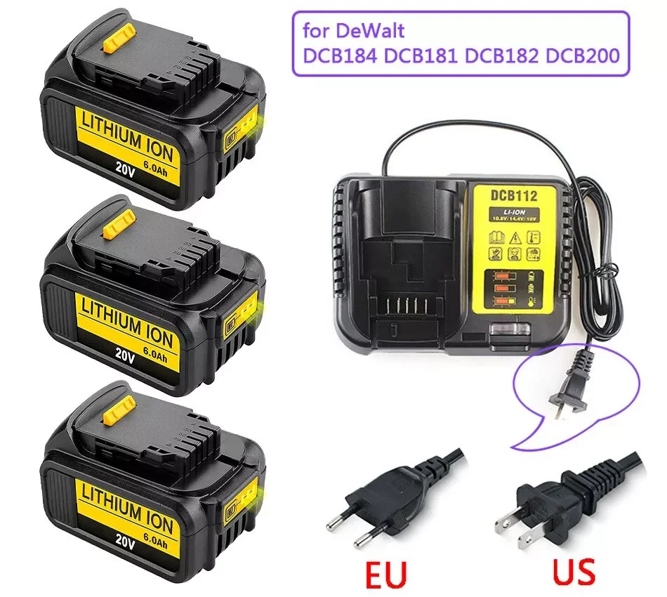 

NEW New 20V 6.0Ah MAX XR 18650 Battery Power Tool Replacement for DeWalt DCB184 DCB181 DCB182 DCB200 20V 6A 18V Battery With Cha