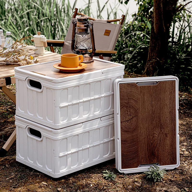 

Outdoor folding wooden cover storage box portable camping storage box Japanese-style large car-mounted with cover classification