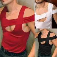 hollow out mens bottoming tshirt streetwear fashion casual irregular shoulder strap cotton vest men tank tops