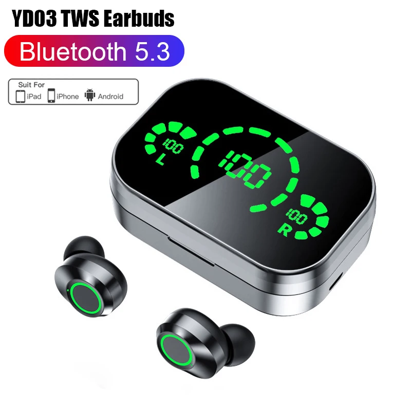 TWS YD03 Wireless Bluetooth Headset with Mic Earbuds 3000Mah Charger Box Fone Bluetooth Earphones Wireless Headphones