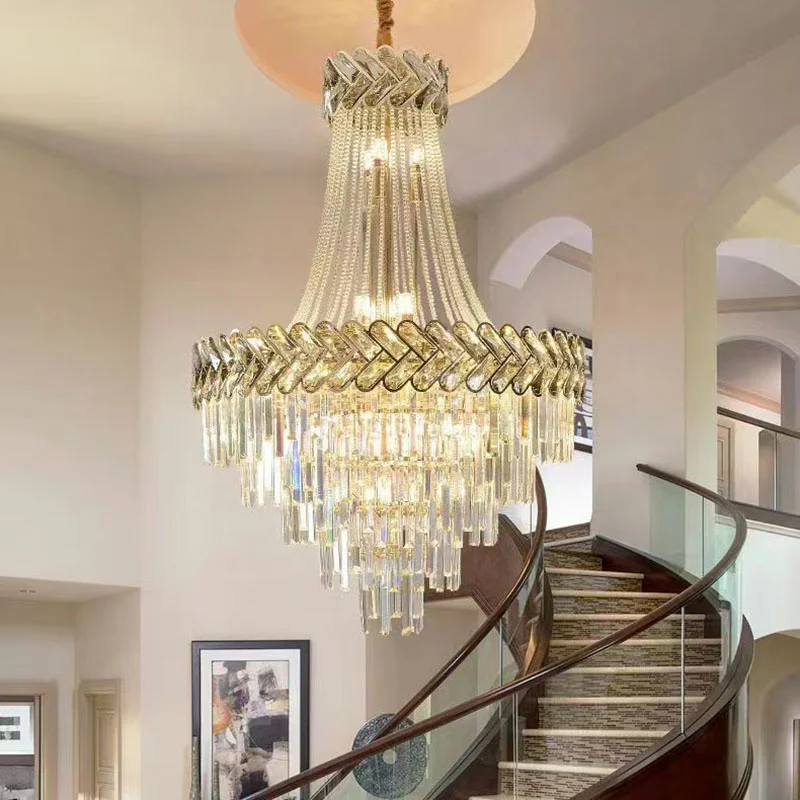 

Chandeliers Light Modern Loft Living Room Villa Hall Crystal Hanging Fixture Large Staircase Chain Indoor Lighting Pendant Lamp