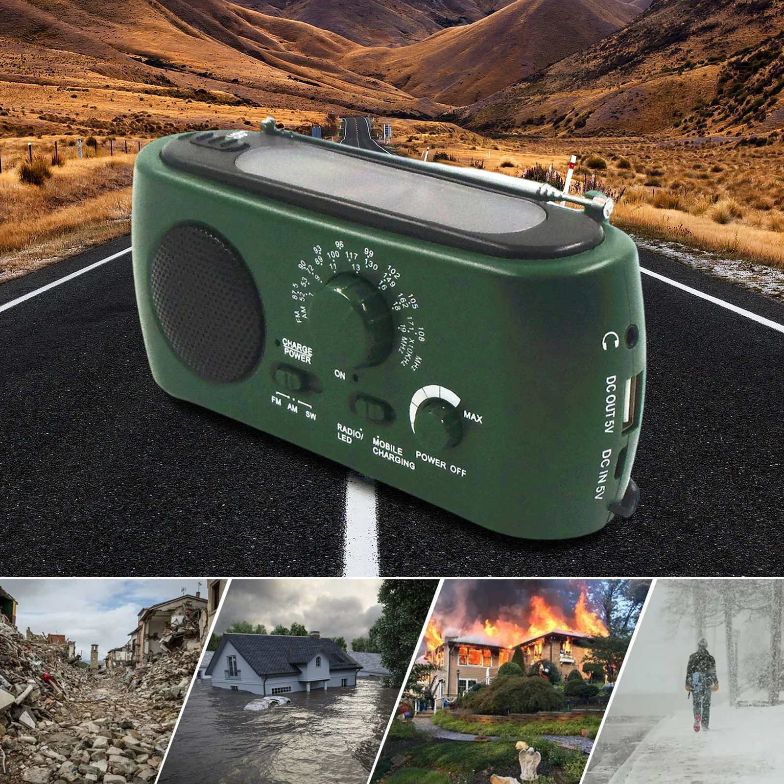 

Portable AM/FM Radio Solar Hand Crank RADIO LED Emergency Flashlight Hand-crank Radio Multifunctional Emergency Power Radio