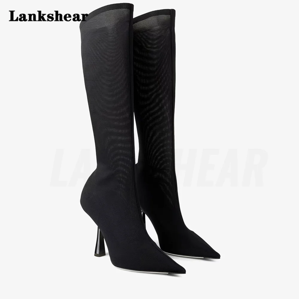 Stretch Boots High Heels for Women Rhinestone Boots Pointy Shaped Heel High-Heeled High Boots Catwalk Plus Size Women's Boots