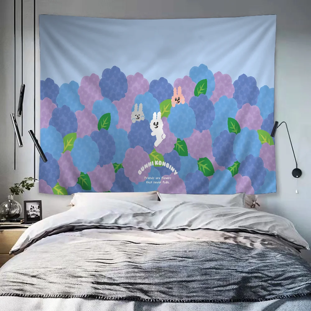 Cartoon Bunni Konbiny Anime Tapestry Hippie Flower Wall Carpets Dorm Decor Cheap Hanging