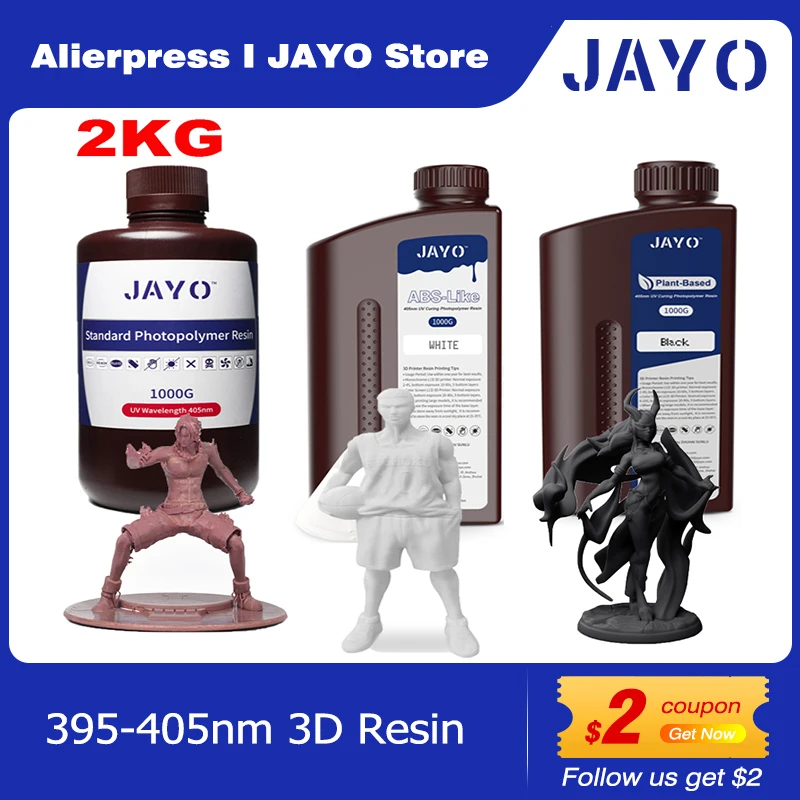 JAYO Standard/ABS-Like/Plant based/Water-Wash Resin 2KG 395-405nm UV Curing  Photopolymer Rapid Resin for LCD/DLP/SLA 3D Printer