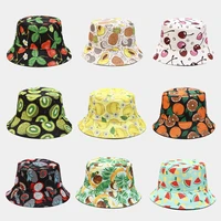new summer seaside girl woman man outdoor sunscreen casual fashion personalized fruits pattern double sided wear bucket hat
