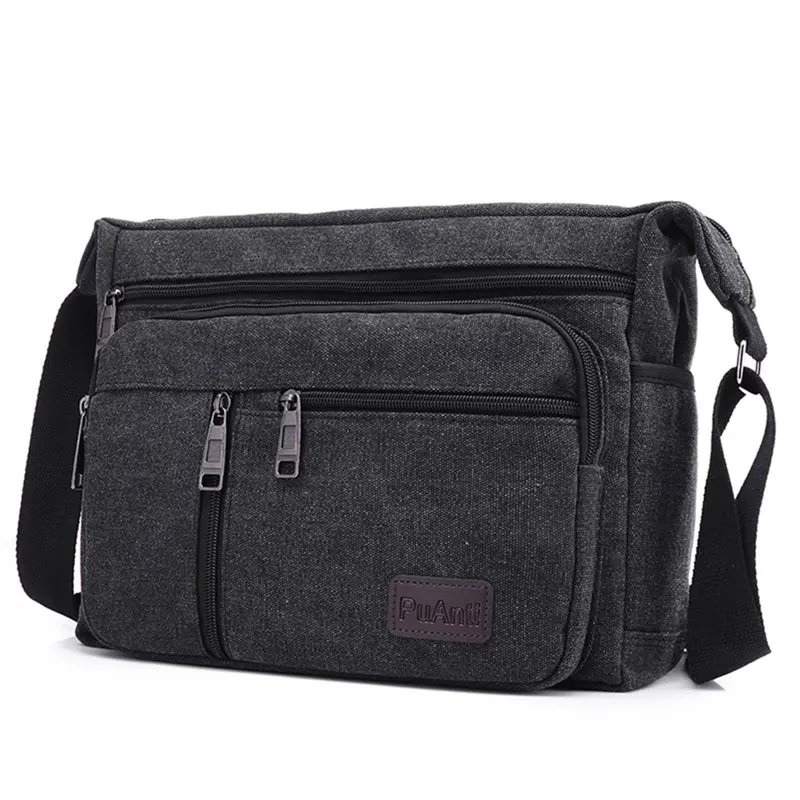 

Canvas Messenger Bag Large Capacity Sling Bag Work School Travel for Men Women Black
