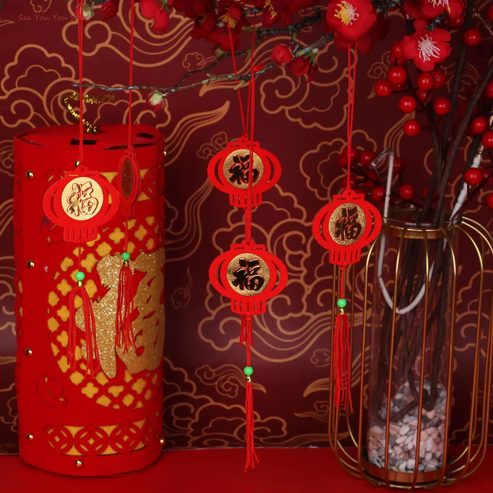 

Great 6pcs/lot 2022 Chinese New Year Decorations Chinese Knot Pendant Red Hanging Ornaments Spring Festival Decoration