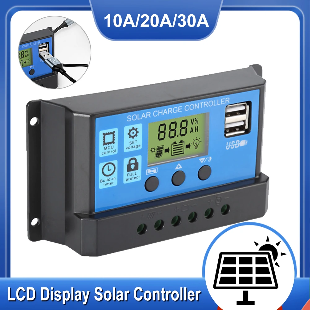 Hot sale Solar Controller 12V/24V 30A 20A 10A Solar Regulator PWM Battery Charger LCD Display Dual USB