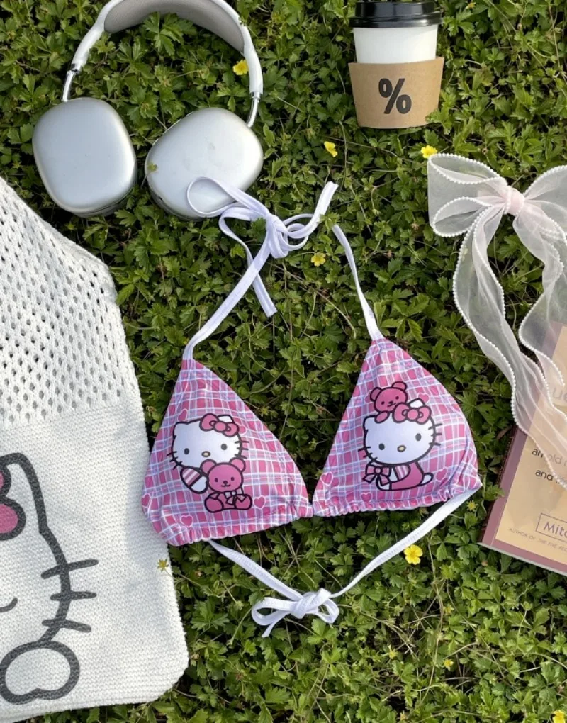 Новый женский купальник-бикини hellokitty милый купальник с американской горловиной