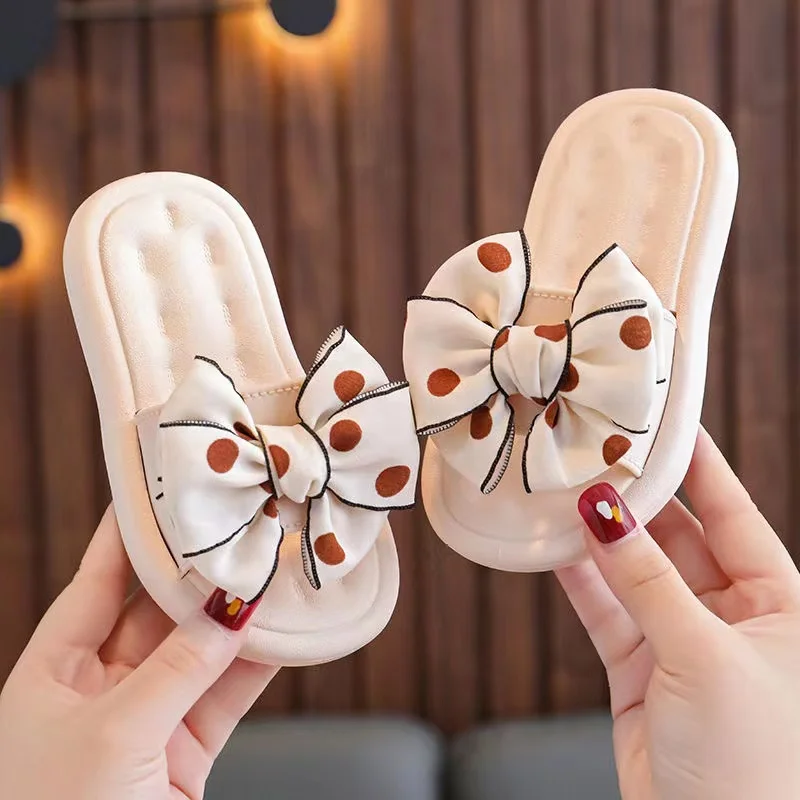 Congme Girls Slippers Summer Fashion Korean Style Bow Kids Outing Waterproof Slippers Anti-Slip Casual Sandals Beach Shoes