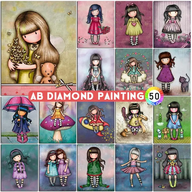 

5D алмазная живопись AB мультфильм девушки вышивка Aniaml кукла Сделай Сам полная квадратная Круглая Мозаика наборы для вышивки крестиком домашний декор подарки