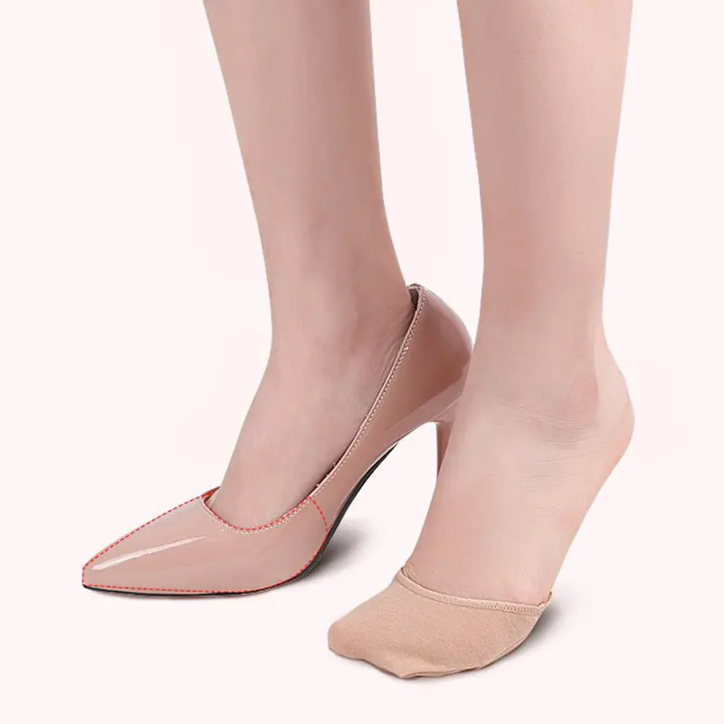 1 Pair Breathable Women's Invisible Toe Cover With Padding Toe Topper Liner Socks Non-Skid Bottom For High Heels Cushions
