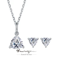 vinregem 925 sterling silver white gold triangle 1ct moissanite pass test diamond necklacesearrings jewelry sets drop shipping